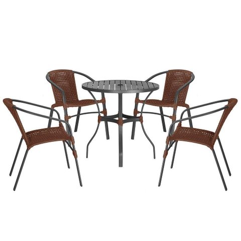04 Cadeiras Floripa e Mesa Roma 100cm Preta Trama Original Marrom
