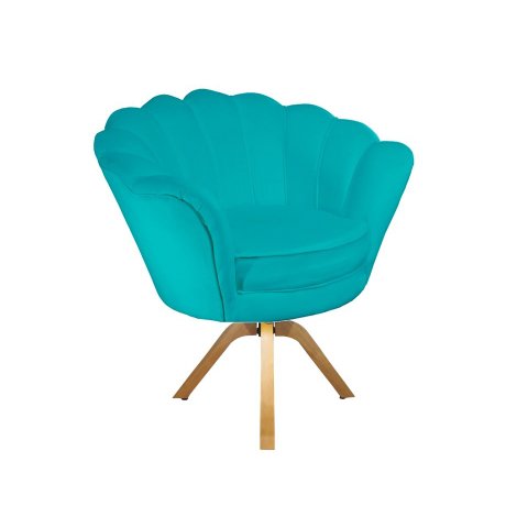 Poltrona Decorativa Pétala Base Giratória Madeira Suede Azul Tifany Mz Decor