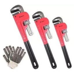 Kit Chave Grifo Aço 12 14 18pol Uso Industrial Emborrachada - 1