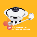 Ver mais imagens de Kit 3 Peças Sopeira Inox Com Tampa e Concha Para Servir 1,7L