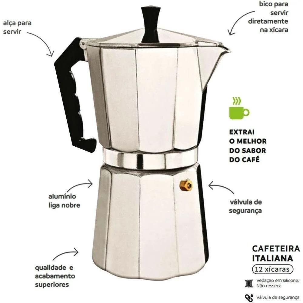 CAFETEIRA ITALIANA EM ALUMINIO 600ML SERVE 12 XICARAS DE CAFÉ - 2