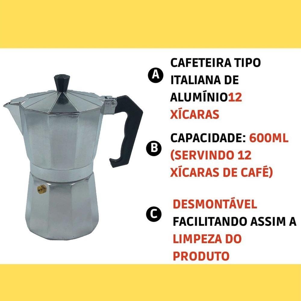 CAFETEIRA ITALIANA EM ALUMINIO 600ML SERVE 12 XICARAS DE CAFÉ - 4