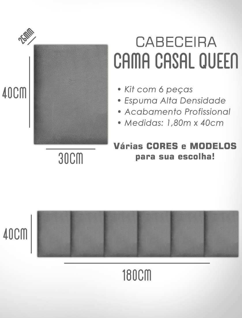 1 Módulo de Cabeceira Cama Box Solteiro Casal Queen King Estofada Modulada 40x30cm - 8