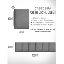 1 Módulo de Cabeceira Cama Box Solteiro Casal Queen King Estofada Modulada 40x30cm - 8