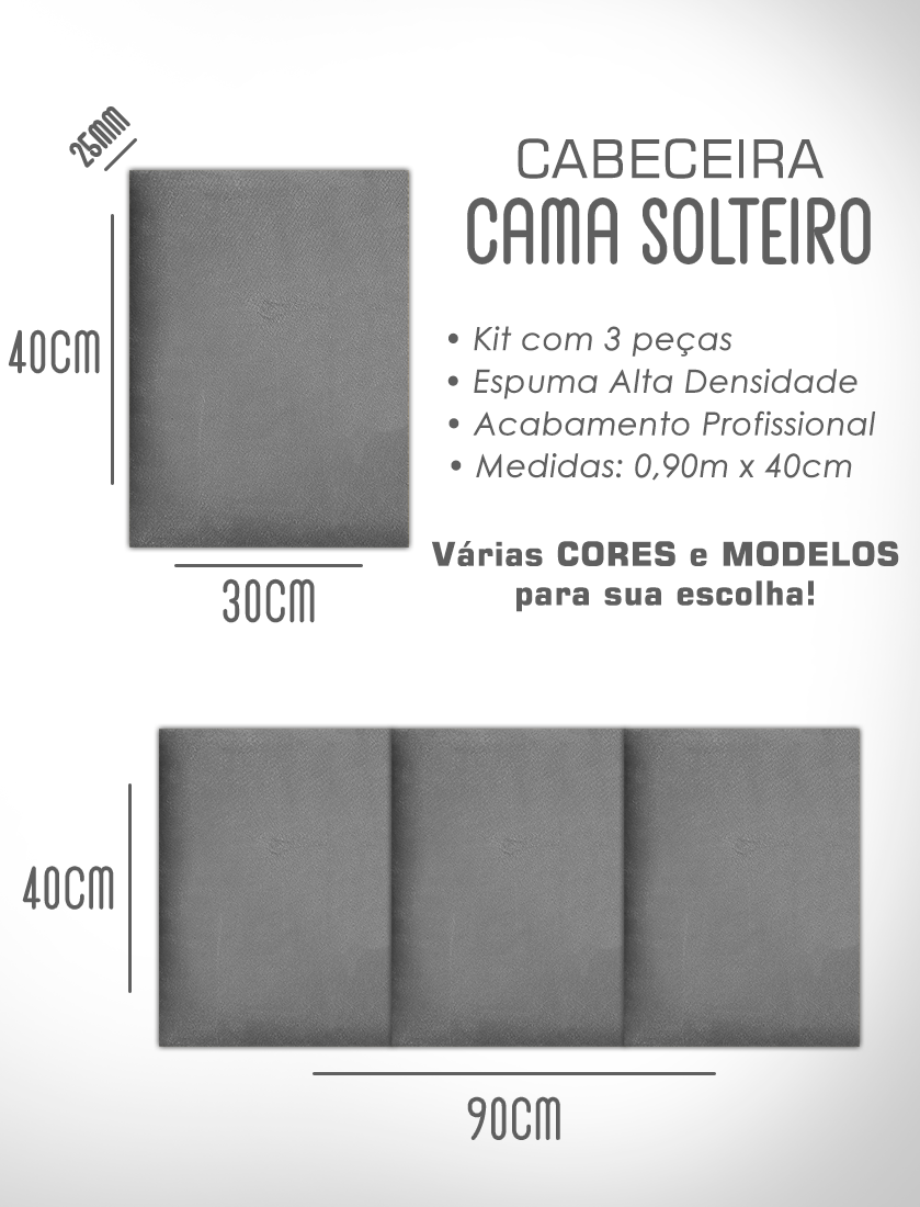 1 Módulo de Cabeceira Cama Box Solteiro Casal Queen King Estofada Modulada 40x30cm - 6