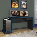 Ver imagem 6 de Mesa Escrivaninha Gamer 1 Gaveta 160 Cm Preto Azul Arly