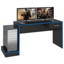 Ver imagem 1 de Mesa Escrivaninha Gamer 1 Gaveta 160 Cm Preto Azul Arly