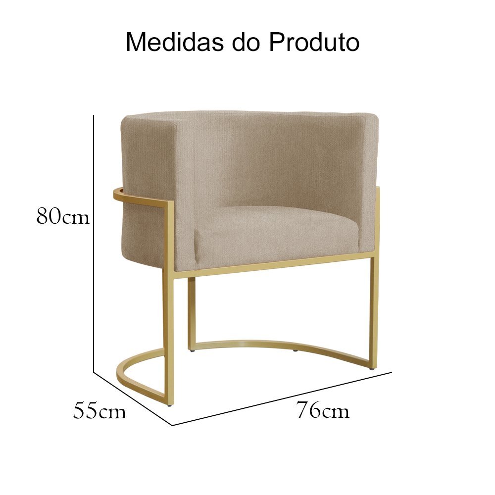 Kit Namoradeira + 2 Poltronas Decorativa Luana Suede Capuccino Base Dourarada Mz Decor - 5