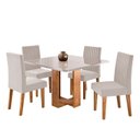 Ver imagem 2 de Conjunto Sala de Jantar 4 Lugares Quadrada Tampo de Vidro MDF Sophia Yescasa Bege/Mel/Off White