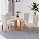 Ver imagem 1 de Conjunto Sala de Jantar 4 Lugares Quadrada Tampo de Vidro MDF Sophia Yescasa Bege/Mel/Off White