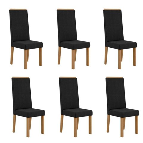 Conjunto 6 Cadeiras para Sala de Jantar Nice Espaldar Preto/Mel