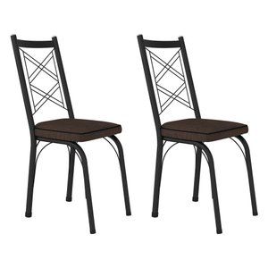 Kit 2 Cadeiras de Cozinha Delaware Estampado Imbuia Pés de Ferro Preto