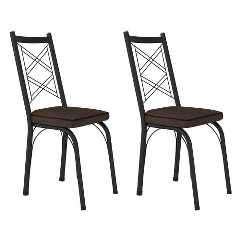 Kit 2 Cadeiras de Cozinha Delaware Estampado Imbuia Pés de Ferro Preto