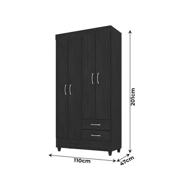 Guarda-Roupa Meraki com 4 Portas e 2 Gavetas Ébano Touch Dst - 8