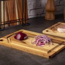 Ver imagem 4 de Kit 3 Tábuas de Corte Madeira Teca com Suporte Aramado de Metal Preto Stolf