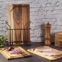 Ver imagem 2 de Kit 3 Tábuas de Corte Madeira Teca com Suporte Aramado de Metal Preto Stolf