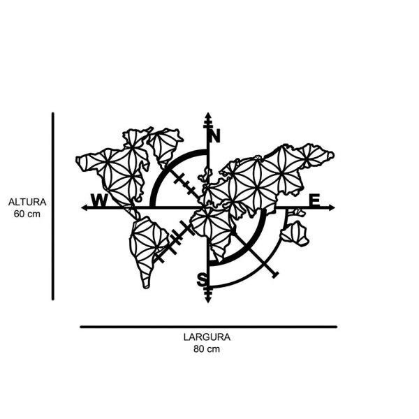 Escultura de Parede em MDF Mapa Mundi Rosa dos Ventos - 3