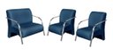 Ver imagem 1 de Conjunto Sevilha 2 Poltronas + 1 Namoradeira Braço Metal Decoração Recepção Sala - Linho Azul