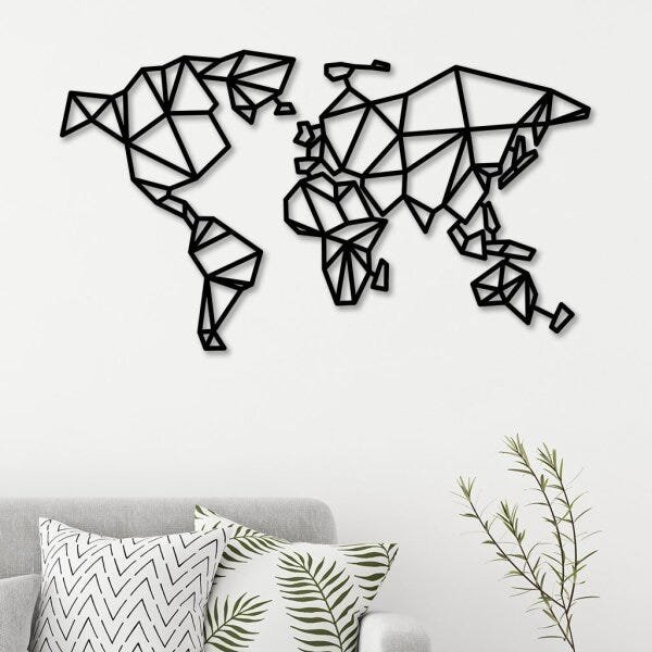 Escultura de Parede em MDF Mapa Mundi Geométrico