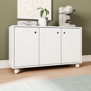 Balcão para Escritório Baixo Pequeno 3 Portas com Rodízio Bho 25