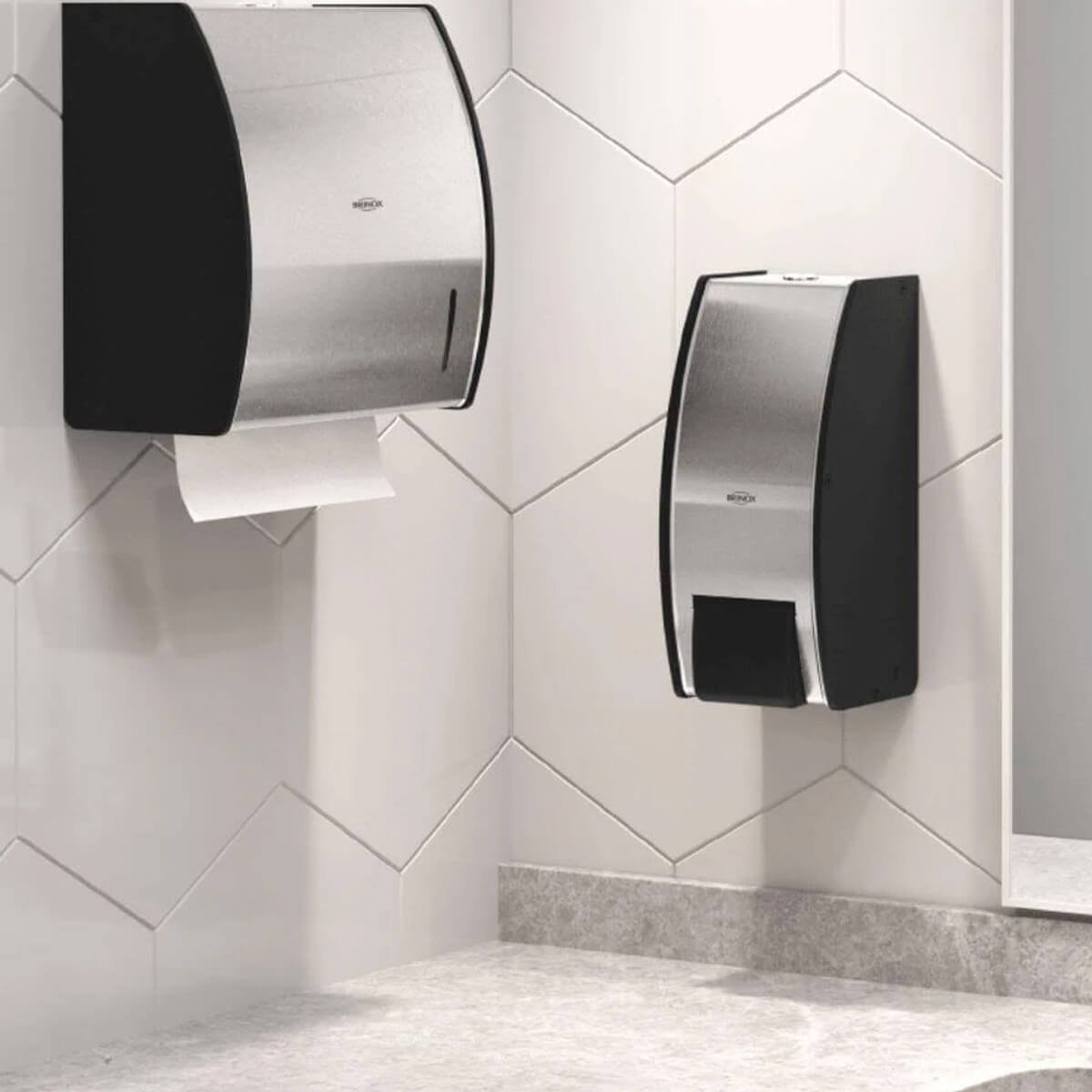 Dispenser de Papel Toalha Interfolhado para Banheiro Porta Toalha Decorline Brinox Aço Inox e Preto - 5