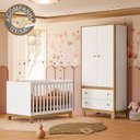 Ver imagem 1 de Quarto de Bebê com Berço Slim e Guarda Roupa Flora Branco Acetinado Qmovi + Colchão Gazin