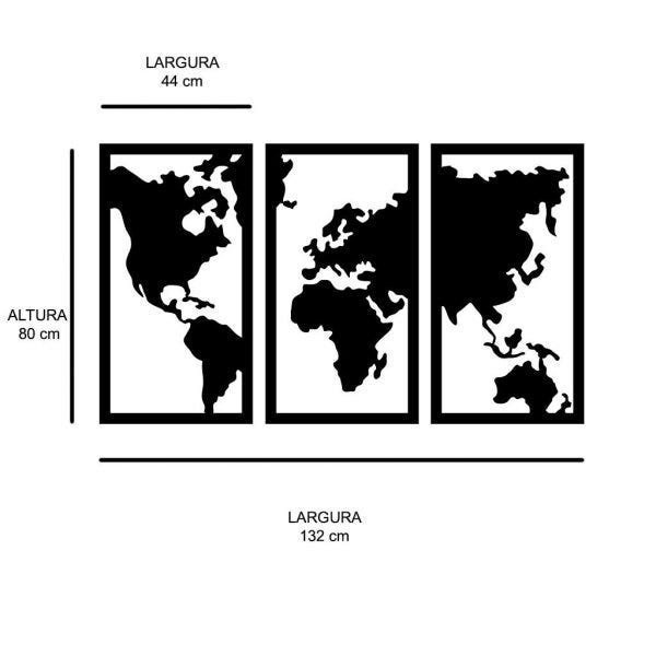 Conjunto 3 Quadros Vazados em MDF Mapa Mundi - 4
