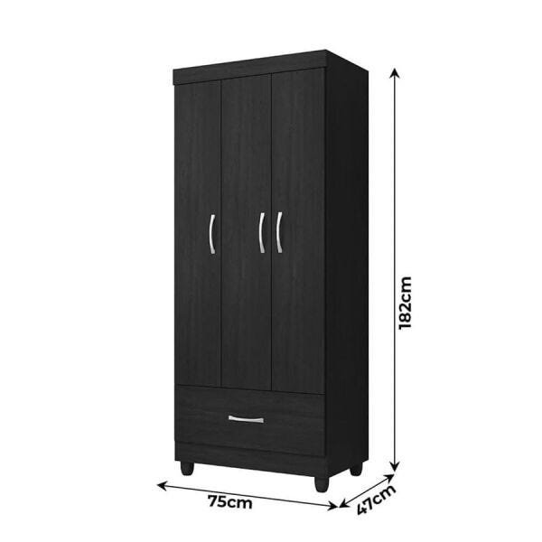 Guarda-Roupa Guatanale com 3 Portas e 1 Gaveta Ébano Touch Dst - 8