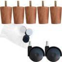 Ver imagem 1 de Kit 5 Pés Madeira Cor Mel E 2 Rodízios para Cama Box Casal