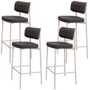 Ver imagem 1 de Kit 04 Banquetas Alta Bar Cozinha Sala de Jantar Aço Branco Kaira C01 Linho Preto - Lyam Decor