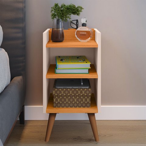 Mesinha de Cabeceira Criado Max para Quarto Lateral Cama Off White Freijó