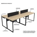 Ver imagem 7 de Escrivaninha Mesa Escritório 2 Gavetas 4 Lugares 240cm Industrial Carvalho E Preto