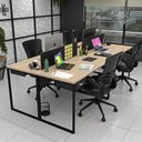 Ver imagem 1 de Escrivaninha Mesa Escritório 2 Gavetas 4 Lugares 240cm Industrial Carvalho e Preto Bege