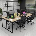 Ver imagem 5 de Escrivaninha Mesa Escritório 2 Gavetas 4 Lugares 240cm Industrial Carvalho e Preto Bege