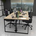 Ver imagem 4 de Escrivaninha Mesa Escritório 2 Gavetas 4 Lugares 240cm Industrial Carvalho E Preto