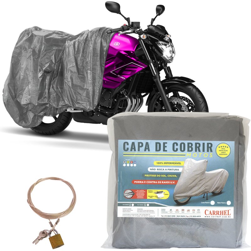 Capa Cobrir Moto Protetora Forrada Impermeável Anti Uv com Cadeado Universal Carrhel - GG