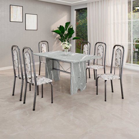 Conjunto Sala de Jantar com 6 Cadeiras Lara Prata/Arabesco