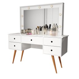 Penteadeira Camarim com Leds e Espelho Feminina Anaísa MDF:‎ Branco - 2