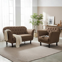 Ver imagem 2 de Kit Namoradeira + 1 Poltrona Decorativa Dália Linho Marrom Pés Madeira