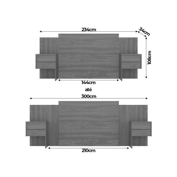 Cabeceira Lurba Extensível com Mesas de Cabeceira Carvalho Grife / Off White - 3
