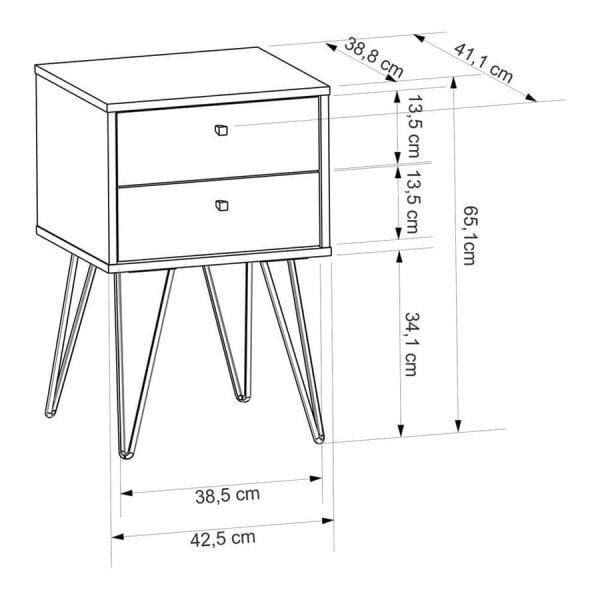 Mesa de Cabeceira Pluzzi com Pés Agulha e 2 Gavetas Grafito / Rosê - 5