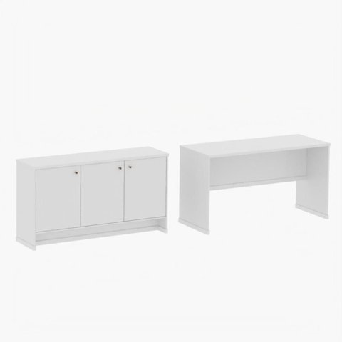 Conjunto Escritório Office Mesa e Buffet Zeus - Via Nossa - Branco