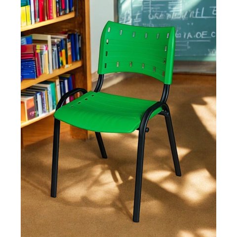 Cadeira Iso Base Preto Escola, Escritório Verde Kit 7 Un
