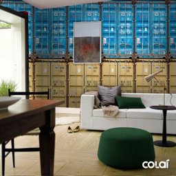 Papel de Parede Industrial Container Azul e Bege 12m - 6