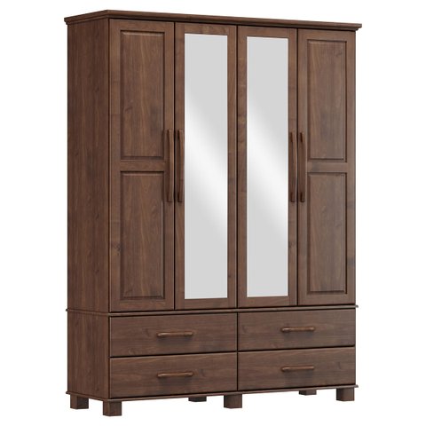 Guarda-roupa Bipartido 4 Portas 4 Gavetas Ouro Café Madeira Pinus - Finestra