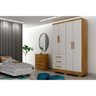 Guarda Roupa 4 Portas e 3 Gavetas C/espelho e Pés Encanto Freijo Cumaru C/ Fendi - Novo Horizonte - 1