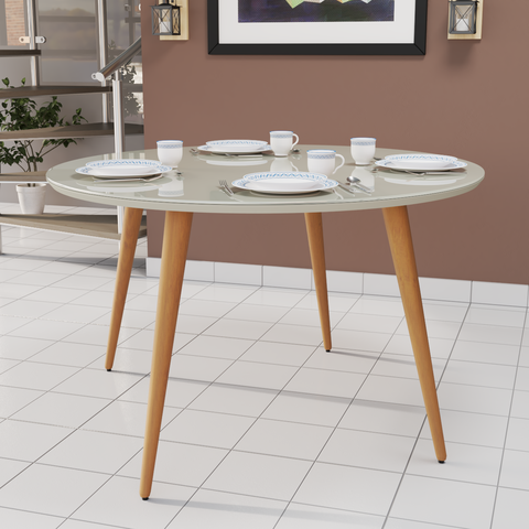 Mesa de Jantar Redonda 4 Lugares com Pés Palito Mdf:off White