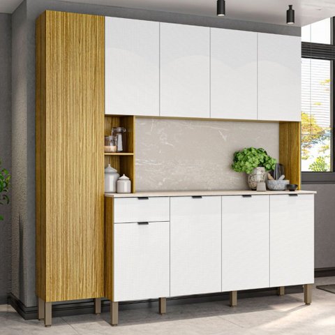 Armário de Cozinha com Balcão Palais 9 Portas 1 Gaveta Freijó/artico - Pnr Móveis