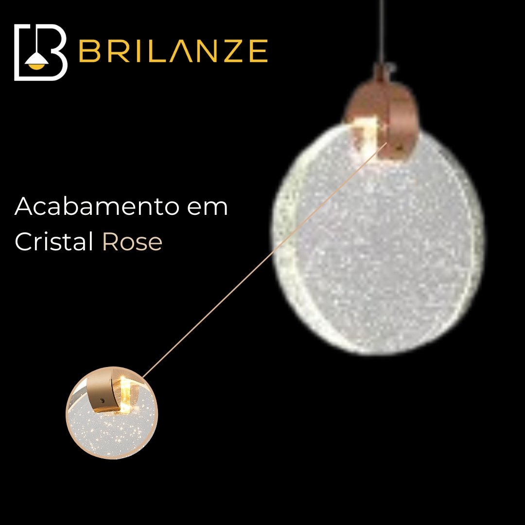 Pendente 13cm 5w 3k Bivolt Metal+cristal Rose Sindora - 3