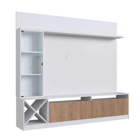 Estante TV até 60 Polegadas com Cristaleira 200cm 3 Portas Branco/Brise 2025